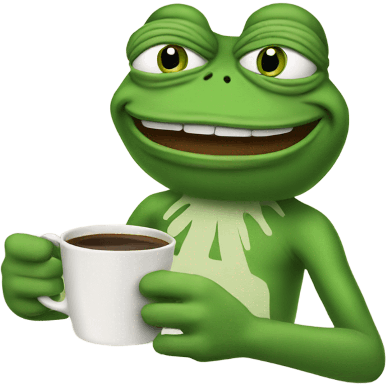 pepe the frog with a cup of coffee emoji