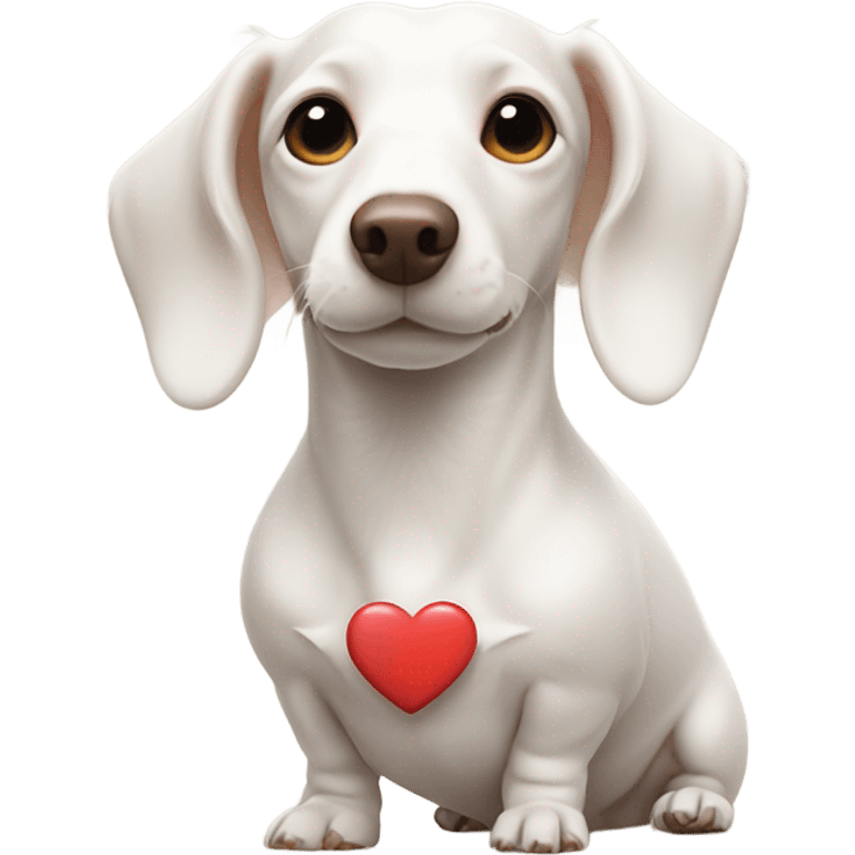 White dachshund with a heart next to it emoji