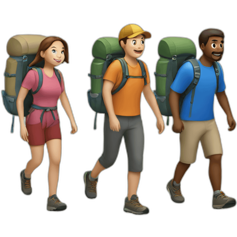 Three people hiking emoji