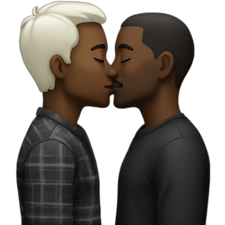 White and black men kiss emoji