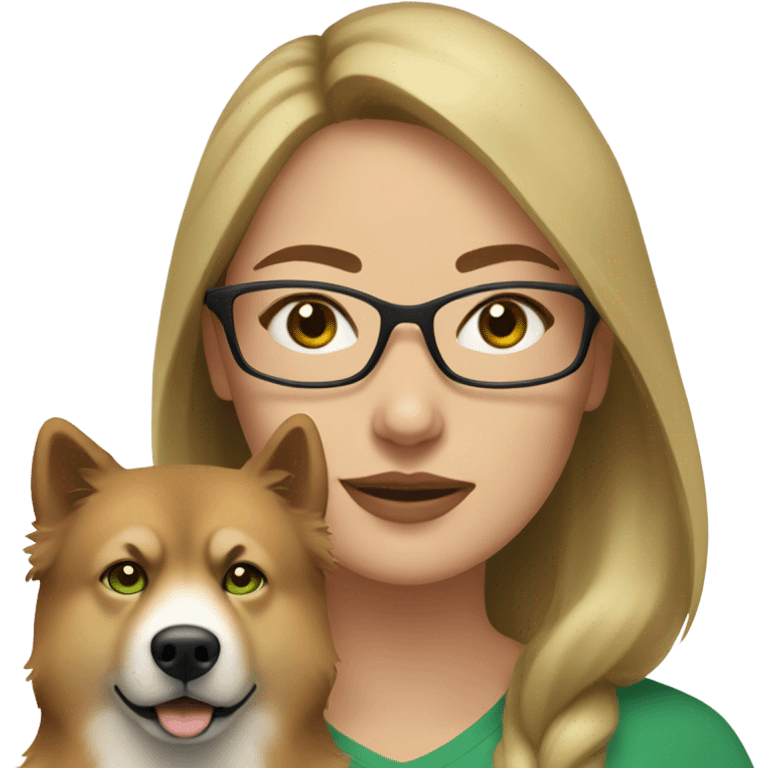 Brown light hair woman aux Green eyes with glasses Green eyes and White eurasier dog  emoji