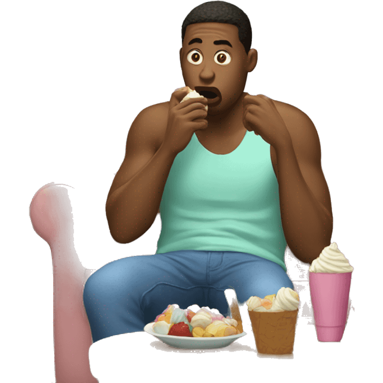 Depressed guy eating icecream watching TV emoji