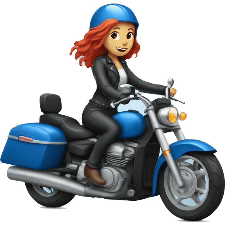 Red haired girl riding blue motorcycle  emoji