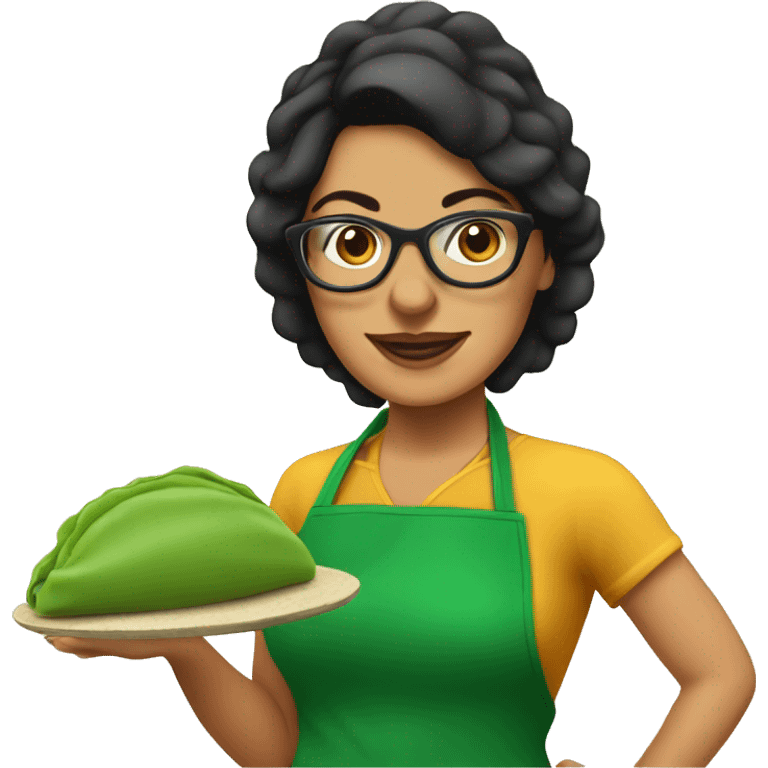 mexican lady green apron  with glasses cooking tacos emoji