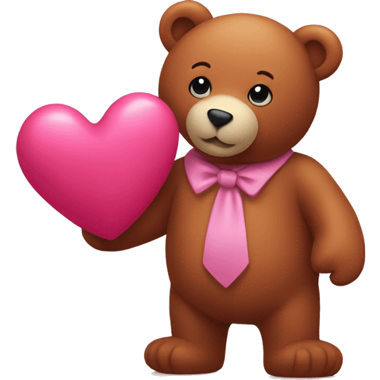 red stuffed bear holding a pink heart emoji