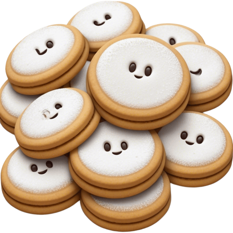 Ma'amoul Cinematic Realistic Ma'amoul Dessert Emoji, depicted as one or two delicate, date-filled cookies lightly dusted with powdered sugar, rendered with intricate textures and warm, inviting lighting. emoji