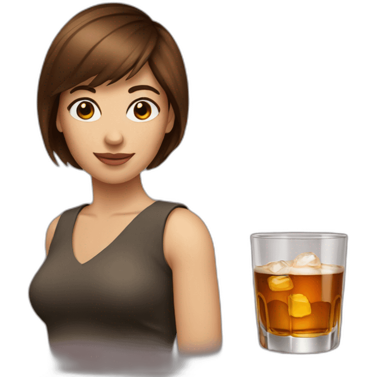 Woman short brown hair drink whisky emoji