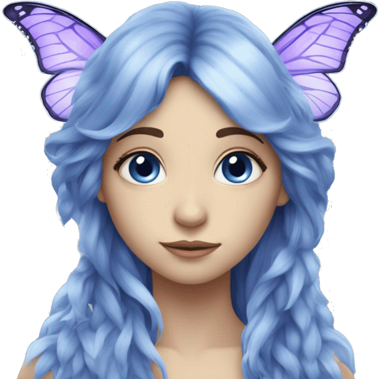 Beautiful, cornflower, fairy, blue, silver, purple, long hair, big butterfly wings emoji