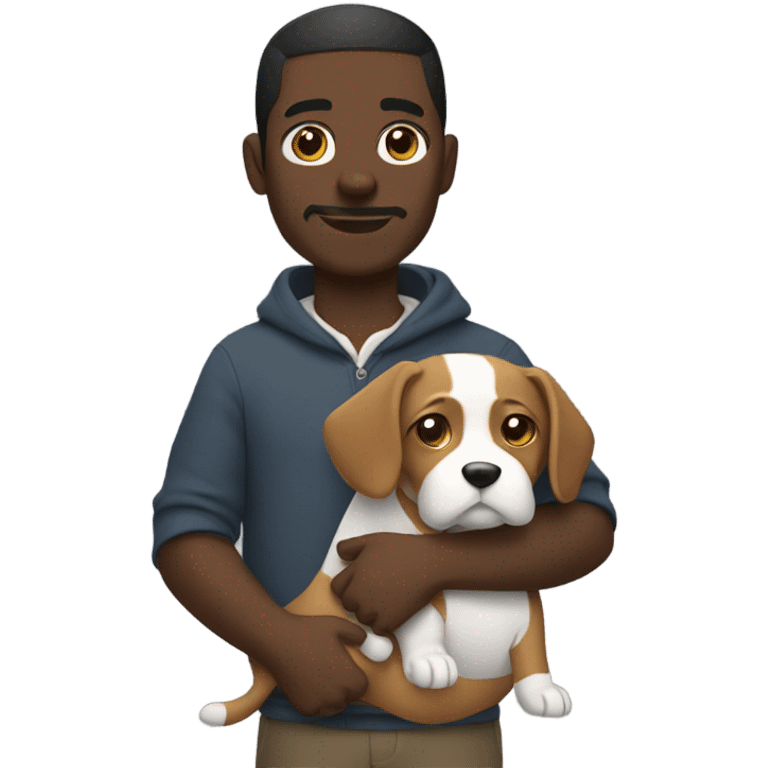 Black man holding a dog with a cover over his shoulders  emoji