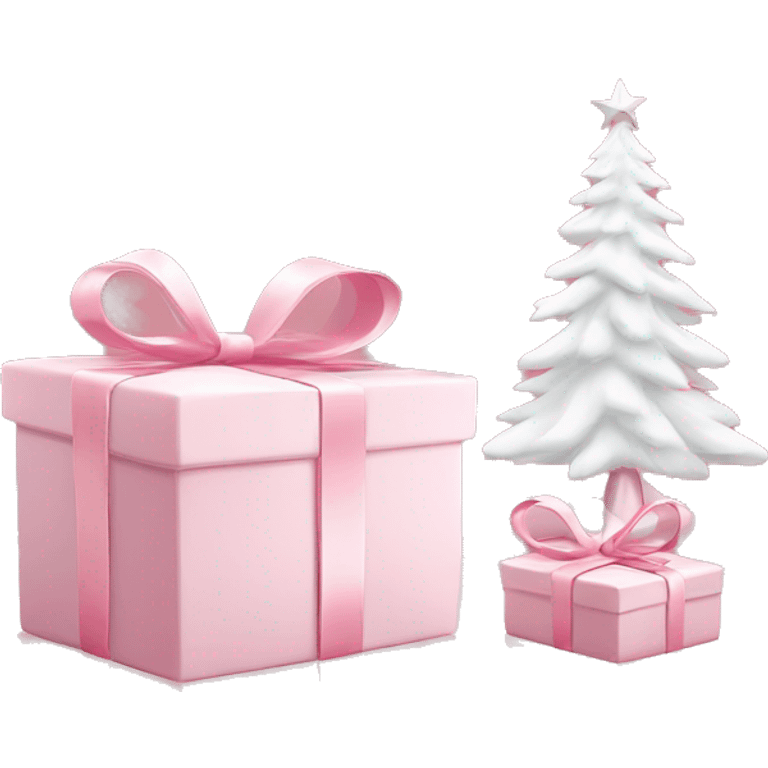 Light pink Christmas gifts under a white Christmas tree  emoji