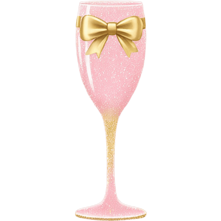 Light Pink glitter champagne glass with gold bow emoji