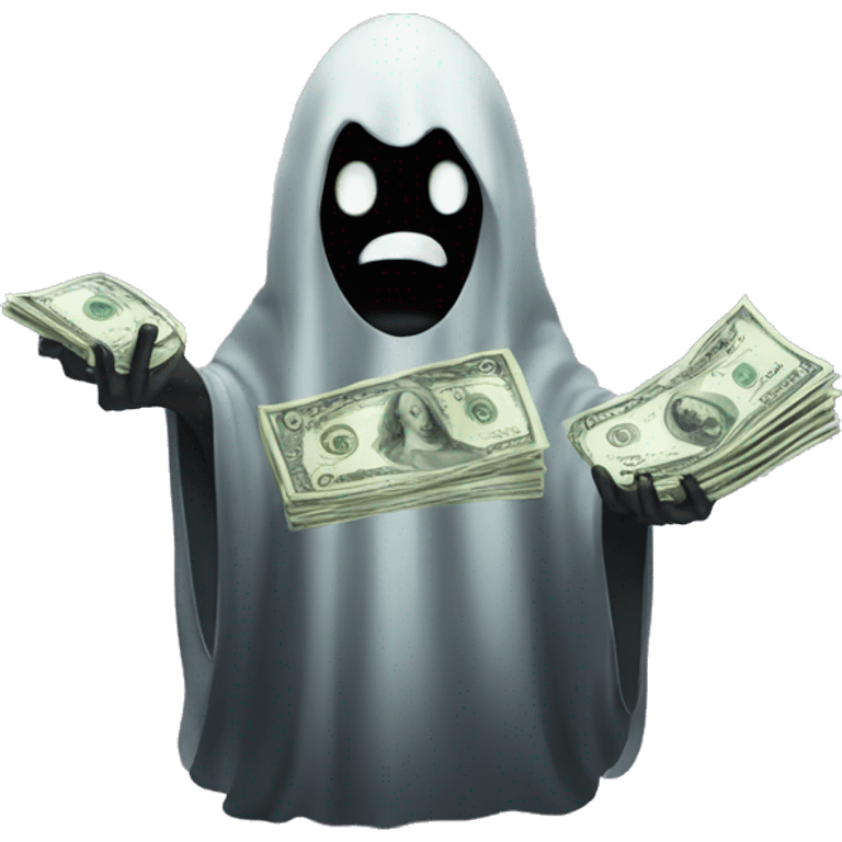 black ghost with money bills in hands emoji