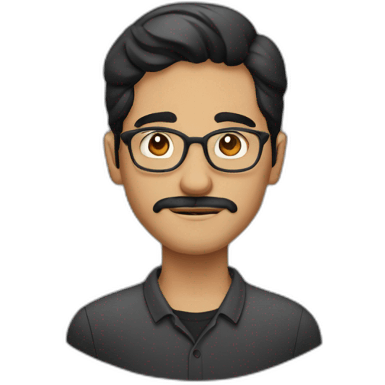 a light skin Pakistani man, wearing round glasses, short moustache, black hair, collared shirt  emoji