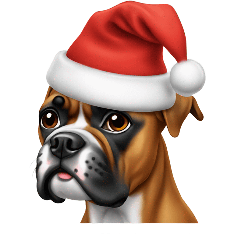 Boxer dog wearing a Christmas hat emoji