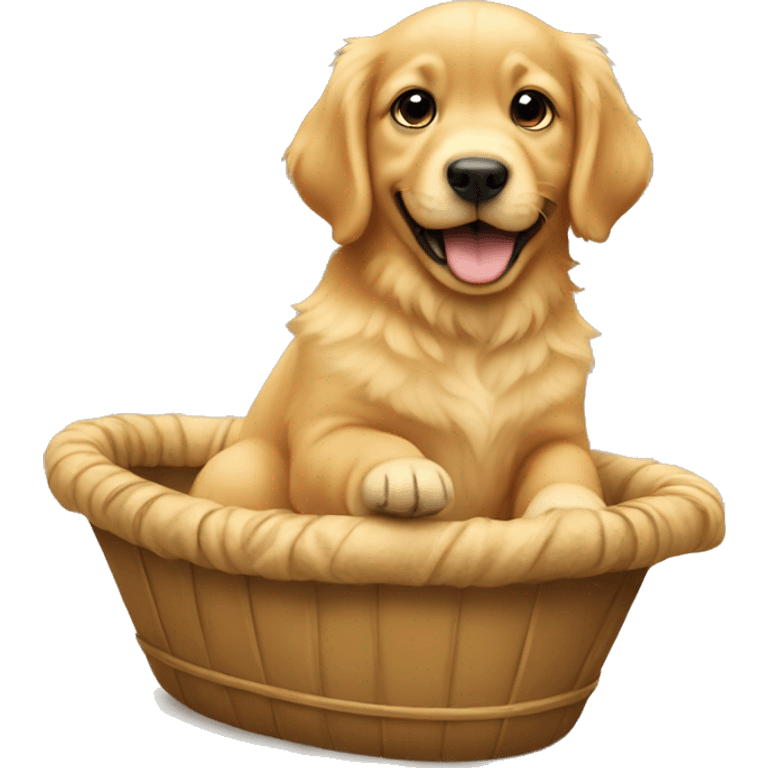 Baby riding golden retriever emoji