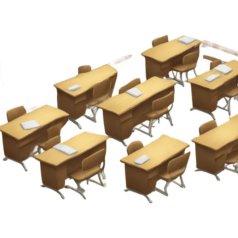 Classroom with desks and chairs and a blackboard emoji