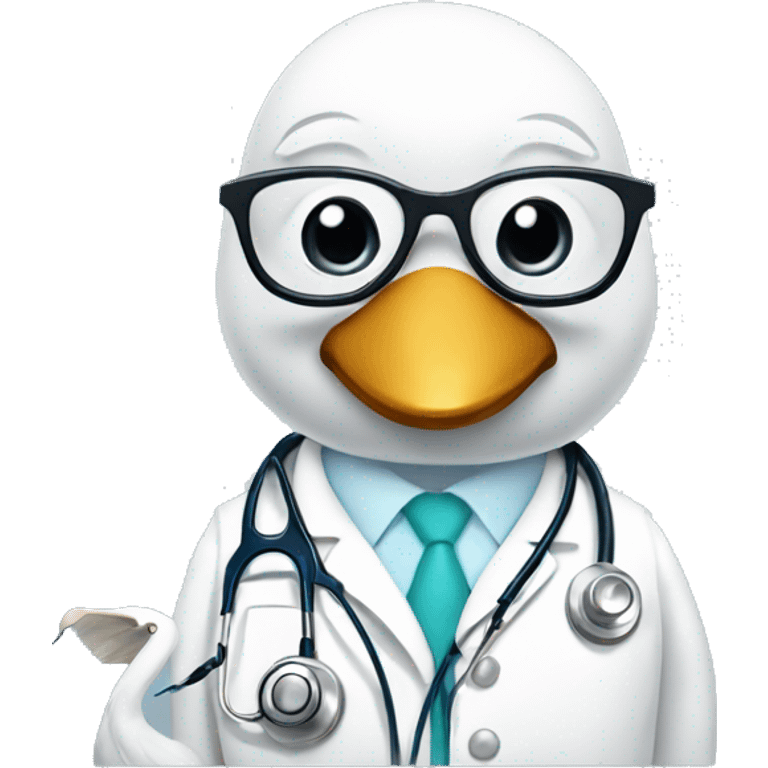 a swan dressed as a clinician with glasses and stethoscope emoji