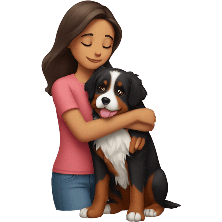 Brunette girl hugging Bernese mountain dog  emoji