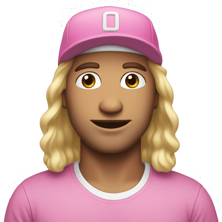 Guy in pink cap and white t-short whith white skin and long hair  emoji