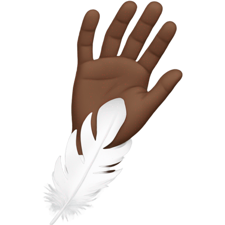 brown hand and a white feather flies above it emoji