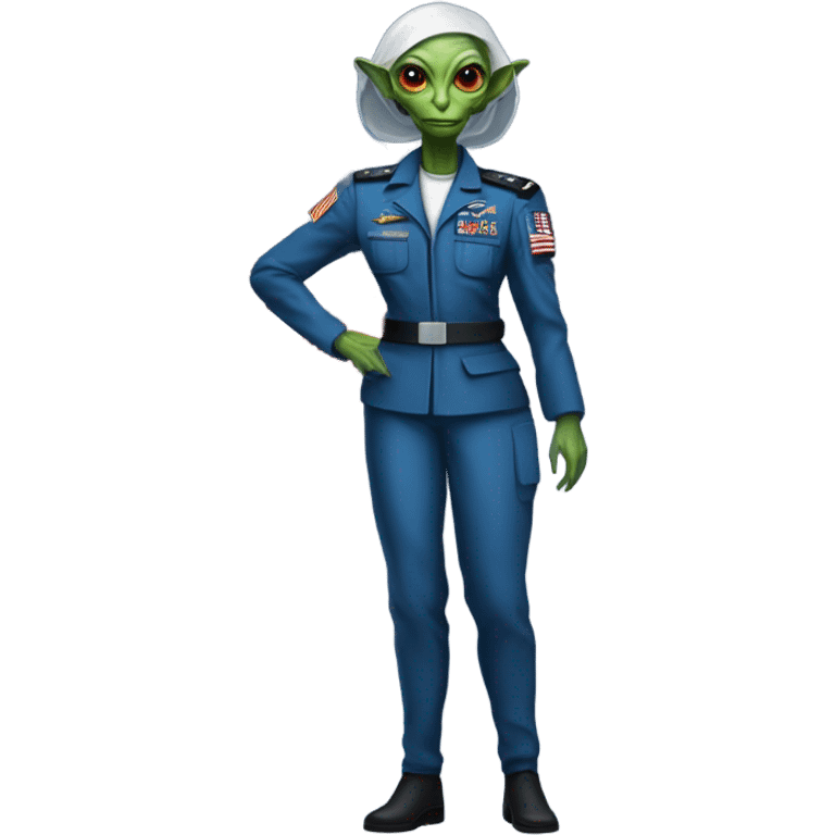 Reptilian Alien woman general blue uniform usa space force, full body,  emoji