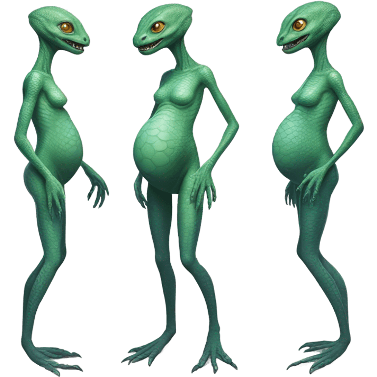 Pregnant reptilian alien woman, full body,  emoji