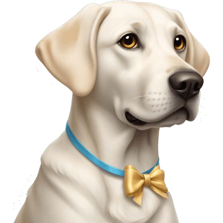 Full-length white Labrador with a bow on the head  emoji