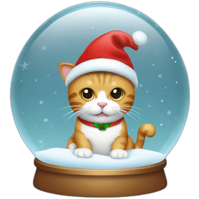 cat with christmas hat in snowglobe emoji