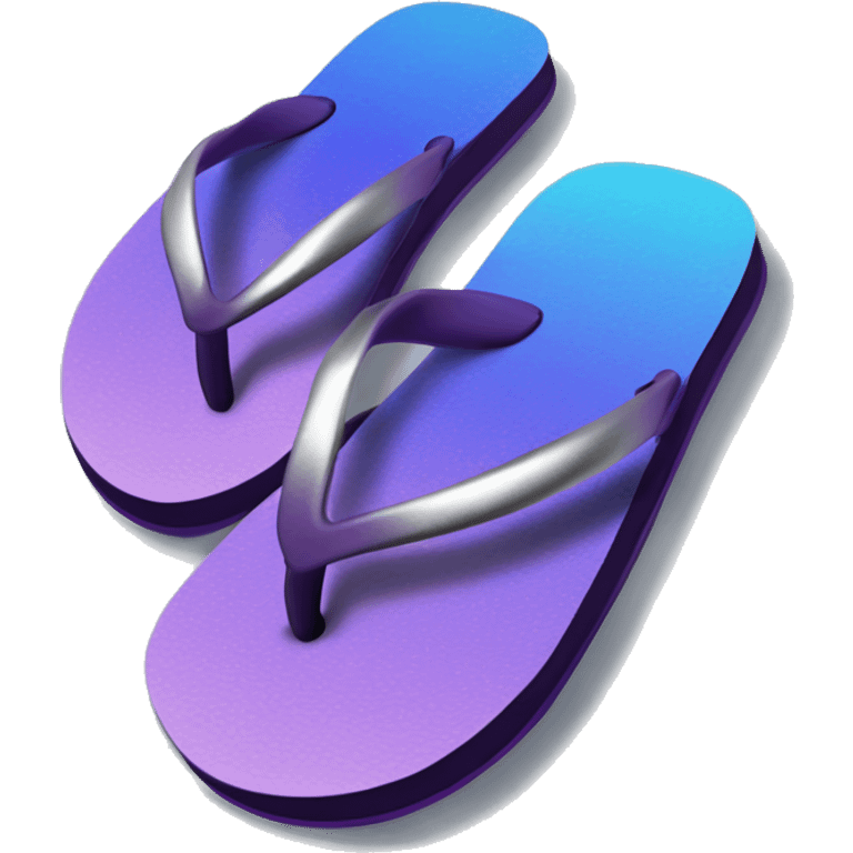 Realistic dark purple to blue ombre flip flops with metallic silver accents. emoji