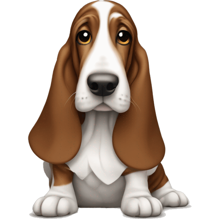 Basset hound with brown and white spots in a tutu emoji