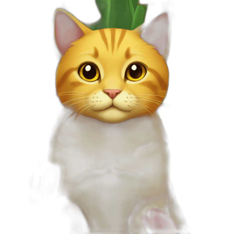 Yellow cat with red tulips background emoji