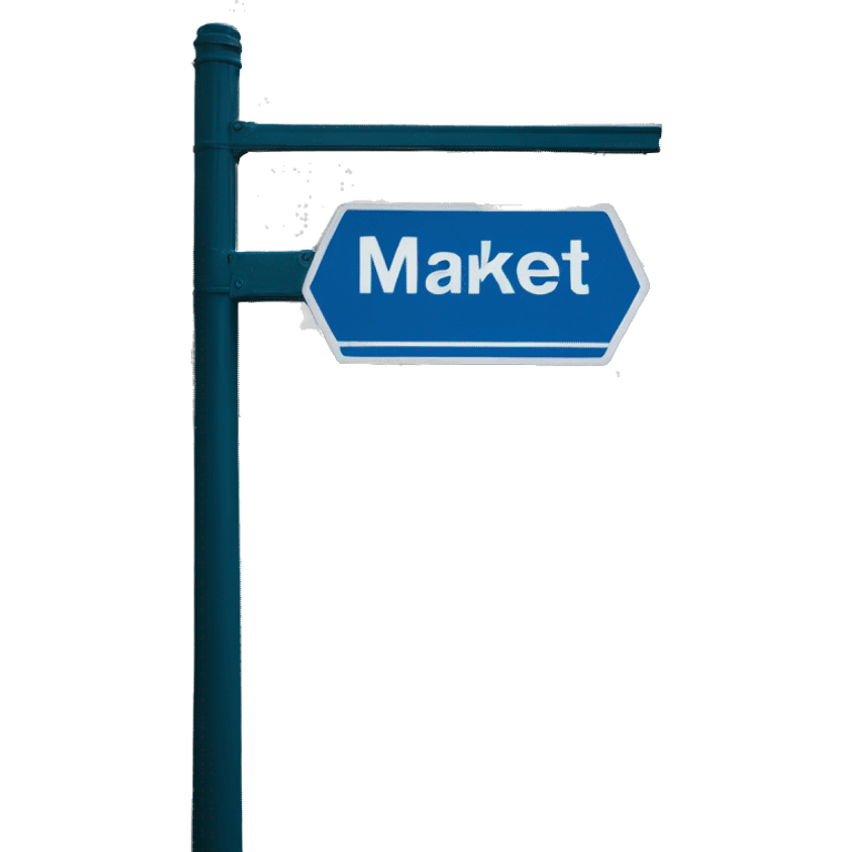 Street sign that says MARKET in blue emoji