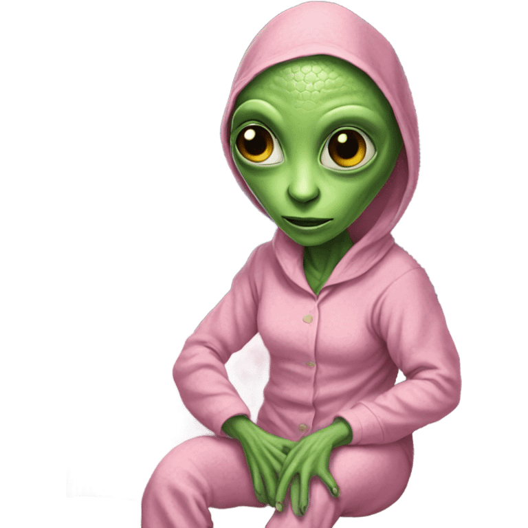 Reptilian alien woman, in pink in pajamas, to bed emoji