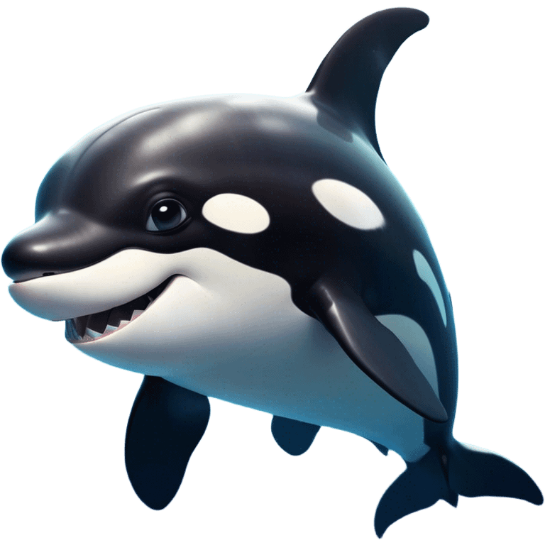 Cinematic Comical orca Portrait Emoji, Head tilted dramatically with an exaggeratedly shocked expression, featuring a sleek black-and-white body with wide, comically expressive eyes full of playful disbelief and animated flippers, Simplified yet hilariously expressive features, highly detailed, glowing with a slightly sassy oceanic glow, high shine, dramatic yet playful, stylized with an air of cheeky marine mischief, soft glowing outline, capturing the essence of a meme-worthy orca that looks ready to make waves with its hilariously dramatic antics! emoji