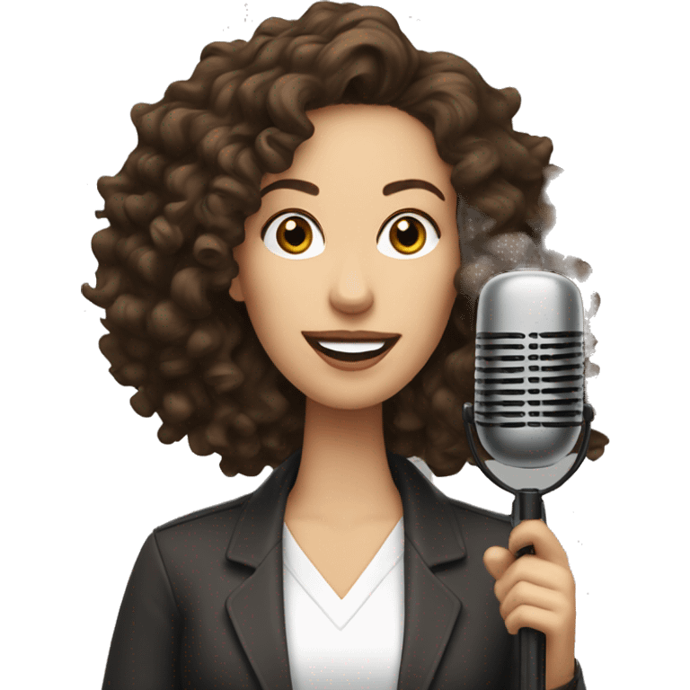 podcast host long dark brown curly white woman with microphone emoji