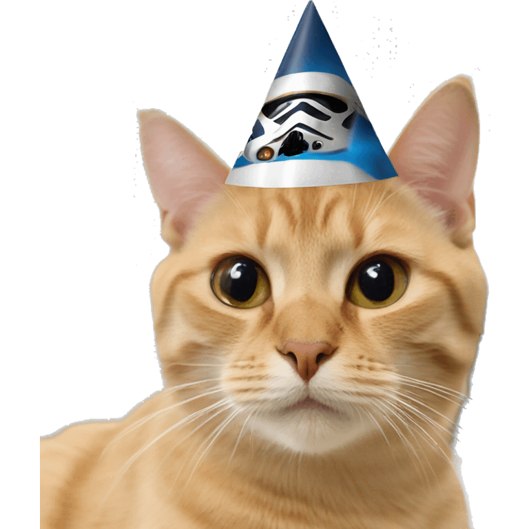 cat wearing a birthday hat at a star wars birthday party emoji