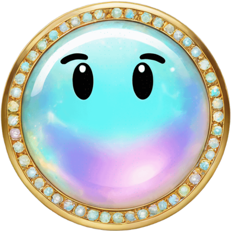 opal gemstone smiley face with gold border emoji