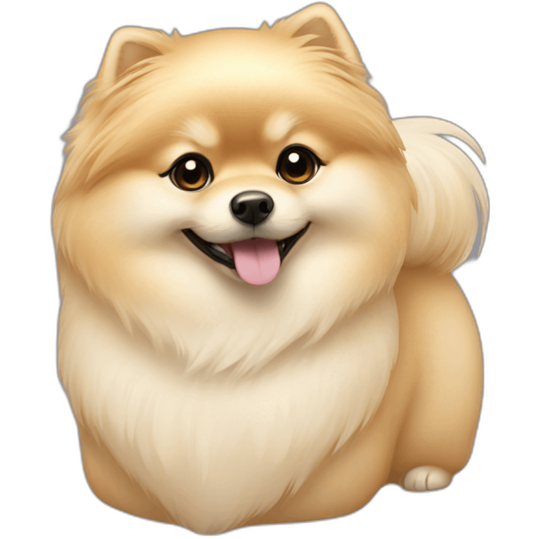 cream pomeranian hugging girl with bangs emoji