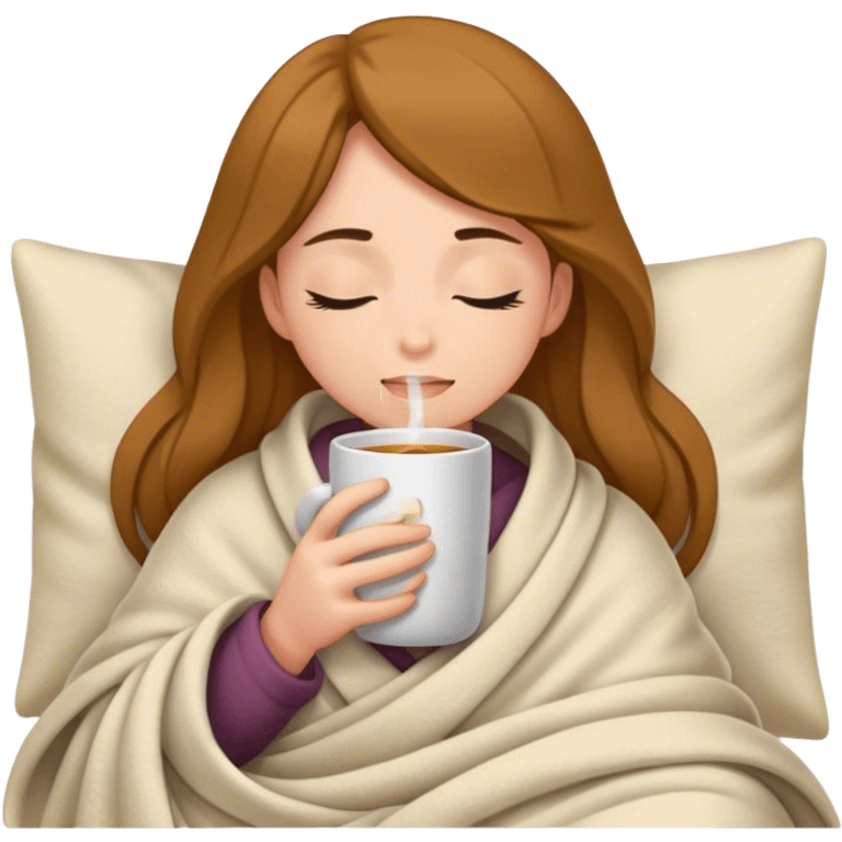 girl inside a blanket sipping coffee eyes closed emoji