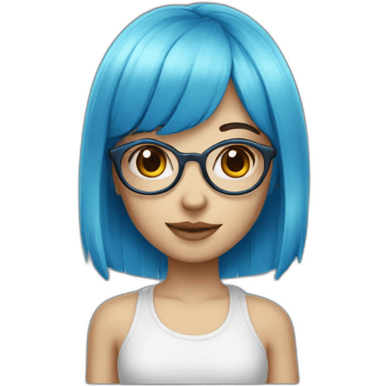 fair-skinned girl in glasses blue hair with bang emoji