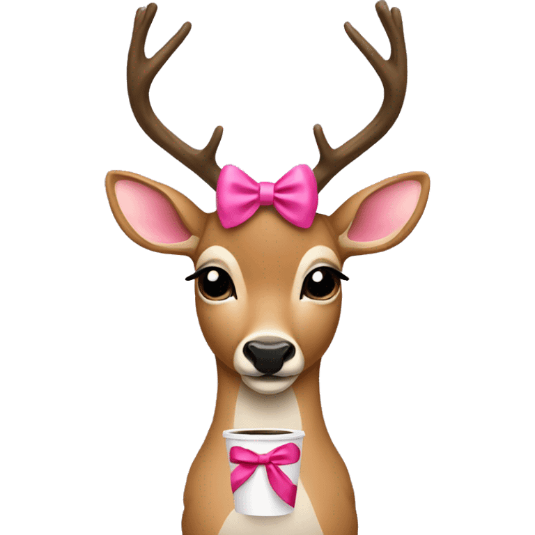 Deer with a pink bow and a coffe emoji