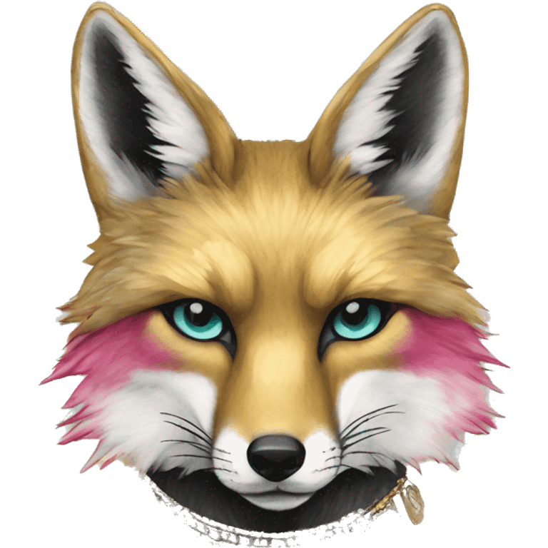 Dark black Beige cyan Pink magenta burgundy maroon cyan beige gray coyote fox black stripes wearing gold jewellery gold piercings gold gilded vintage watercolour tie dye black raven wings emoji