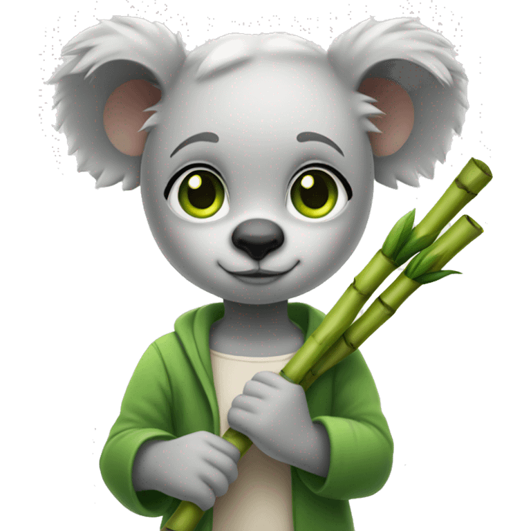 White Girl with green eyes and koala ears holding bamboo stick  emoji