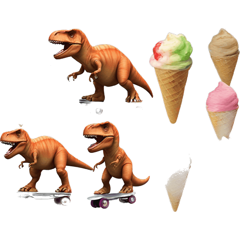 T rex on roller skates eating ice cream emoji