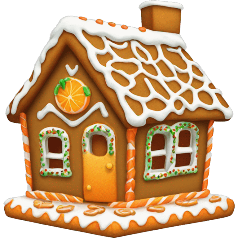 Gingerbread house with a orange bow  emoji