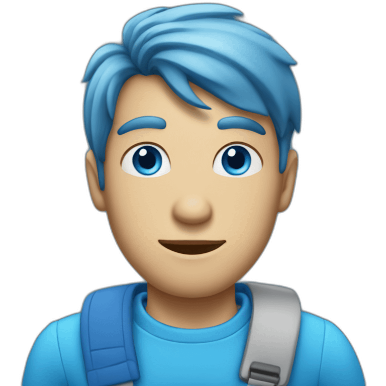 A guy With a blue rair and a in he head with a blue eyes and a blue outfit emoji