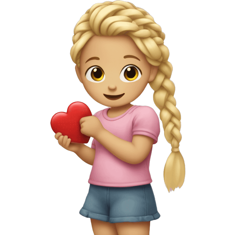 Blonde girl toddler with braid holding a heart emoji