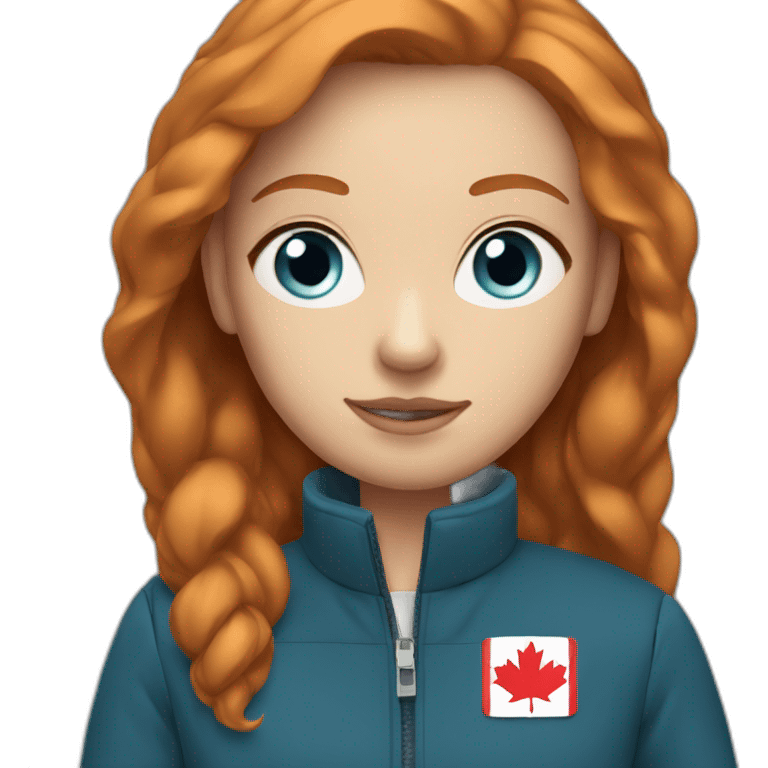 Straight ginger hair and blue eyes woman with a Canadian jacket emoji