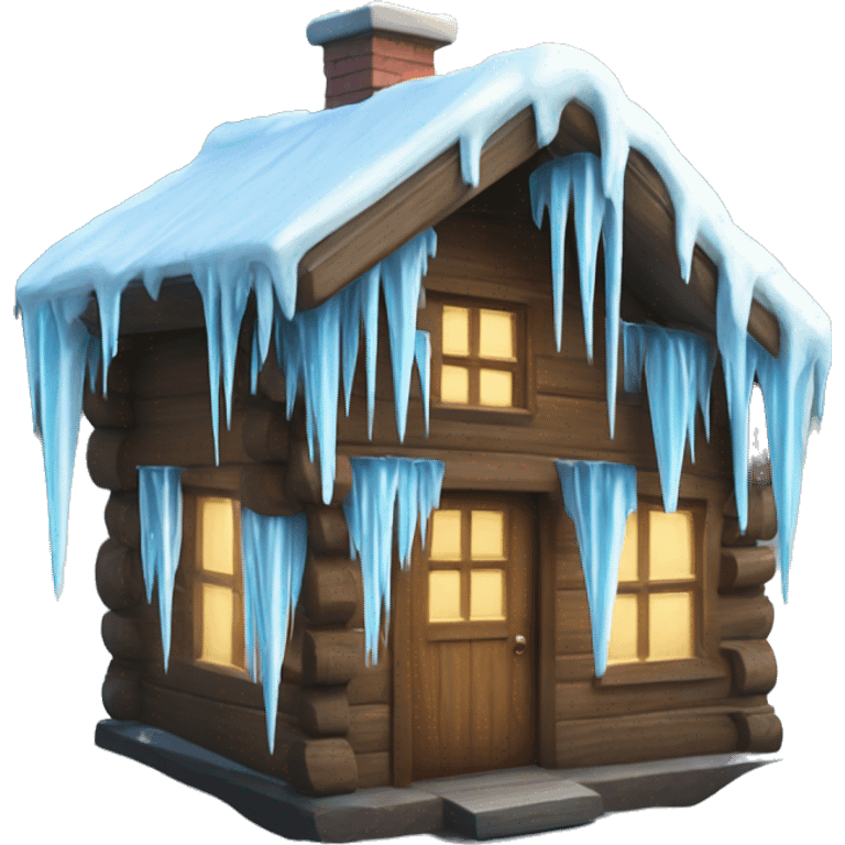 Icicles on a wooden house surrounded by trees  emoji