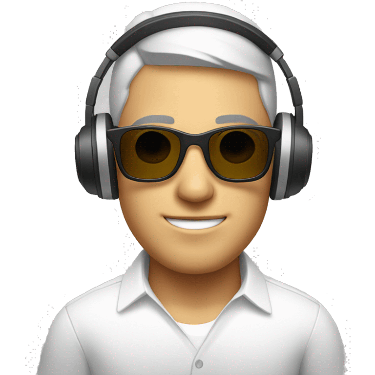 male in white shirt headphones with sunglasses emoji